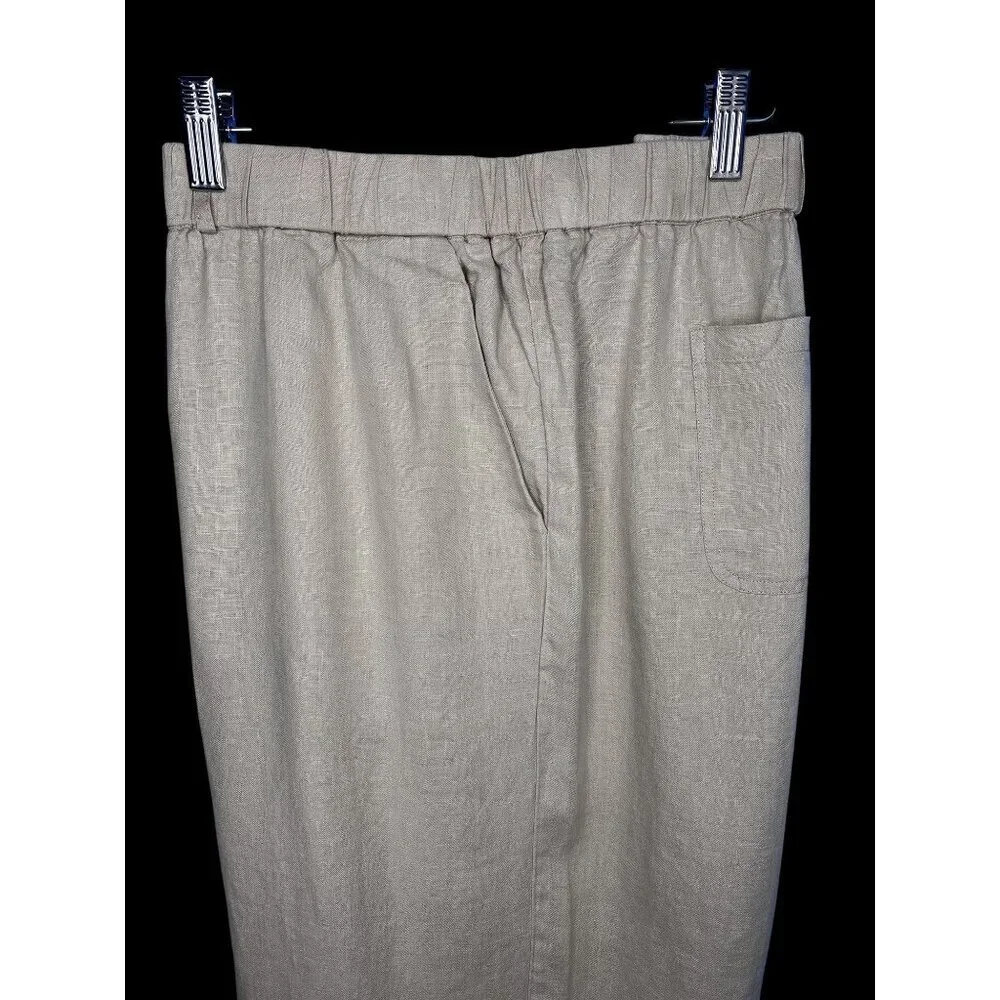 Quince Straight-Leg Pants Women XL Beige Natural Linen Elastic Waist Relax Resor
